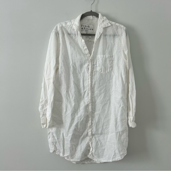 Frank & Eileen White Mary Linen Button Down Long Sleeve Shirt Dress S - Picture 2 of 9